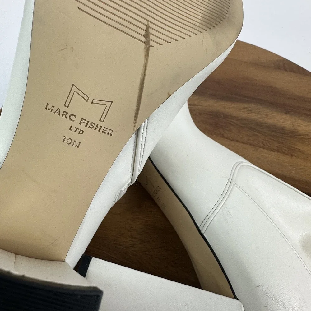 New Womens Marc Fisher LTD Garalyn Ivory Faux Leather Over The Knee Boots Sz 10‎